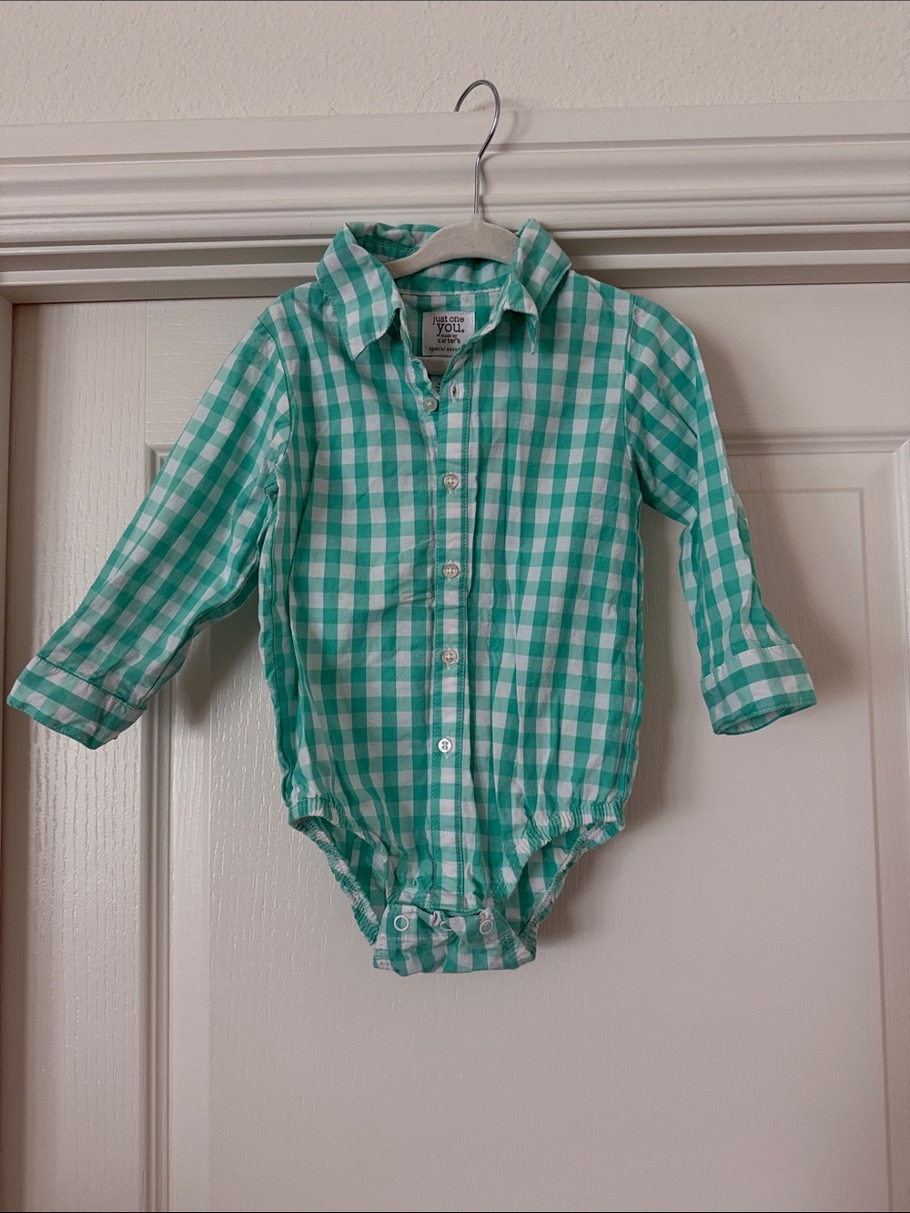 Carter's Mint Green and White Gingham Button-Up Bodysuit